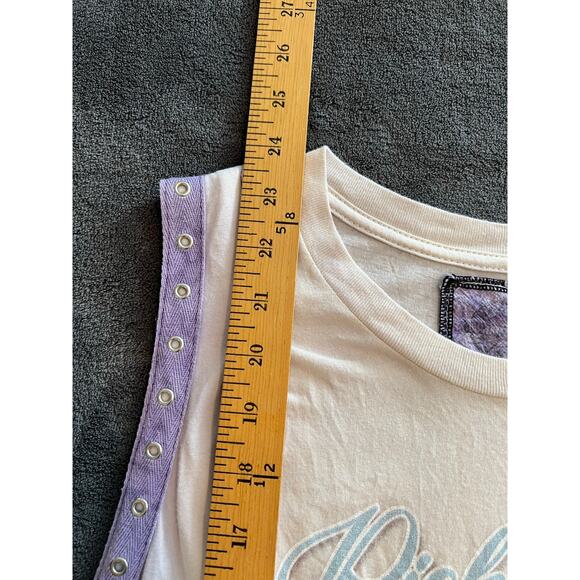 Rick Astley Graphic Sleeveless Top Studded Sides Zip Detail Cream - S - Picture 6 of 6